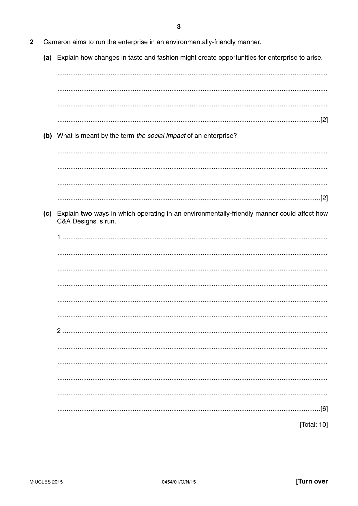 Cambridge IGCSE Enterprise 0454 2015 Oct/Nov Paper 1 · Variant 1 question paper, page 3 of 16