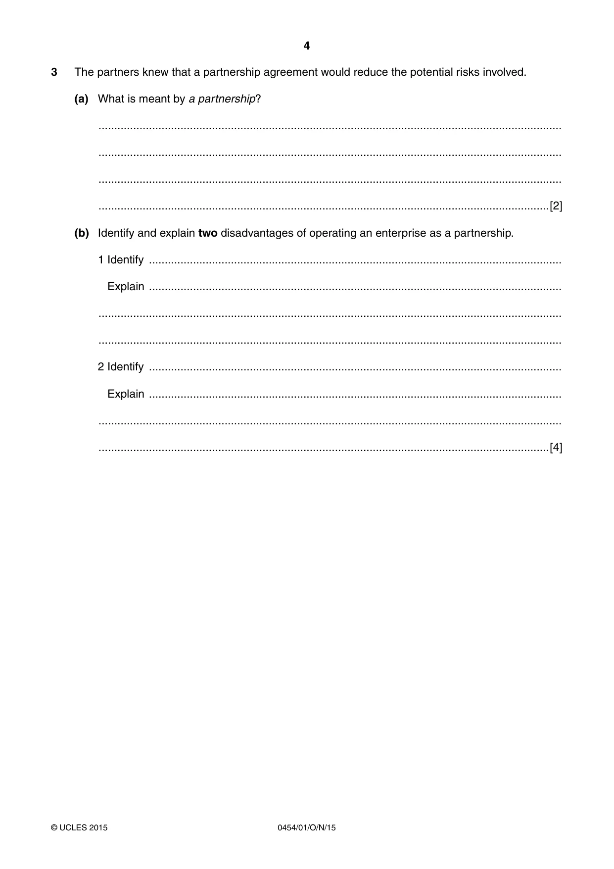 Cambridge IGCSE Enterprise 0454 2015 Oct/Nov Paper 1 · Variant 1 question paper, page 4 of 16