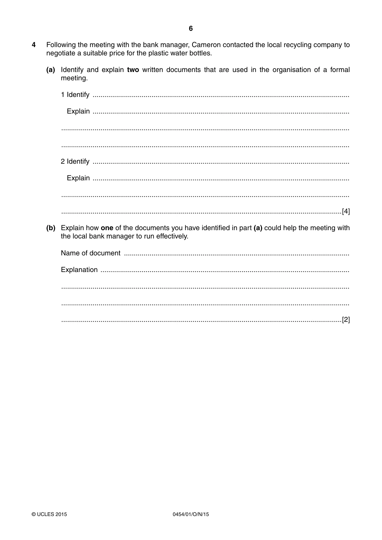 Cambridge IGCSE Enterprise 0454 2015 Oct/Nov Paper 1 · Variant 1 question paper, page 6 of 16