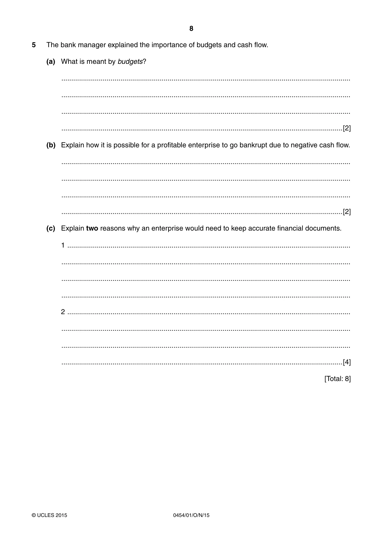 Cambridge IGCSE Enterprise 0454 2015 Oct/Nov Paper 1 · Variant 1 question paper, page 8 of 16