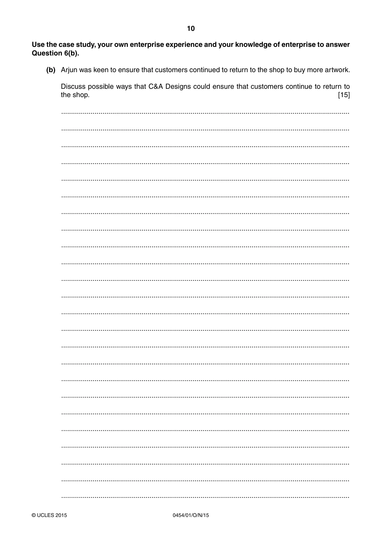 Cambridge IGCSE Enterprise 0454 2015 Oct/Nov Paper 1 · Variant 1 question paper, page 10 of 16