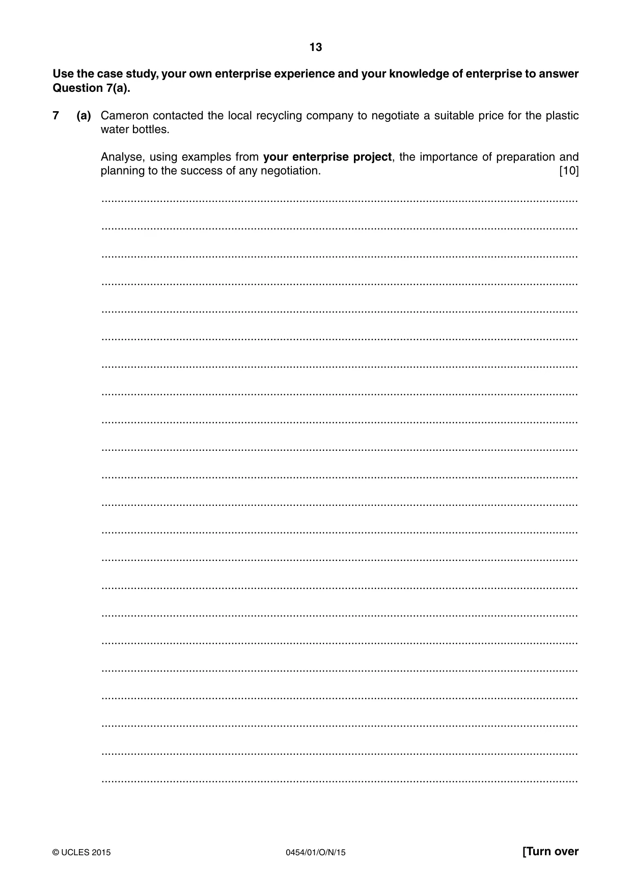 Cambridge IGCSE Enterprise 0454 2015 Oct/Nov Paper 1 · Variant 1 question paper, page 13 of 16