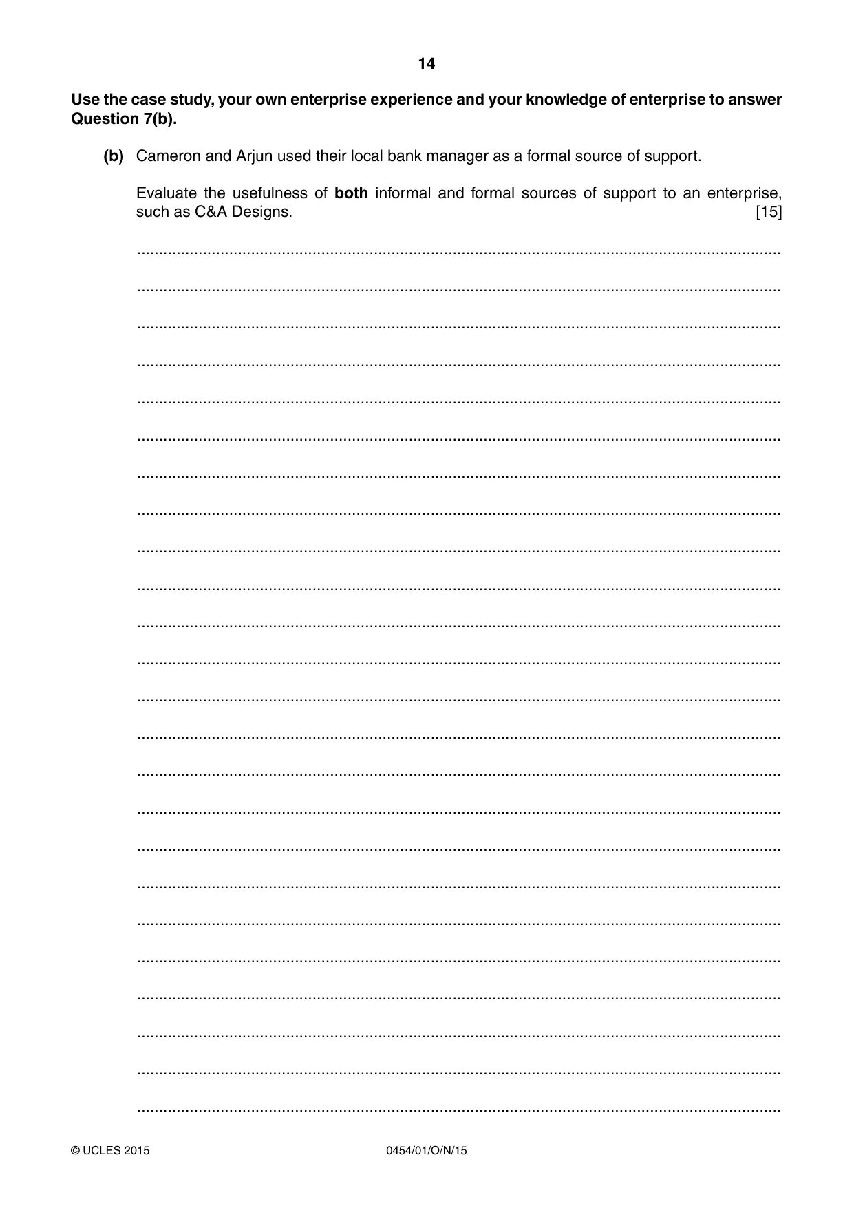 Cambridge IGCSE Enterprise 0454 2015 Oct/Nov Paper 1 · Variant 1 question paper, page 14 of 16