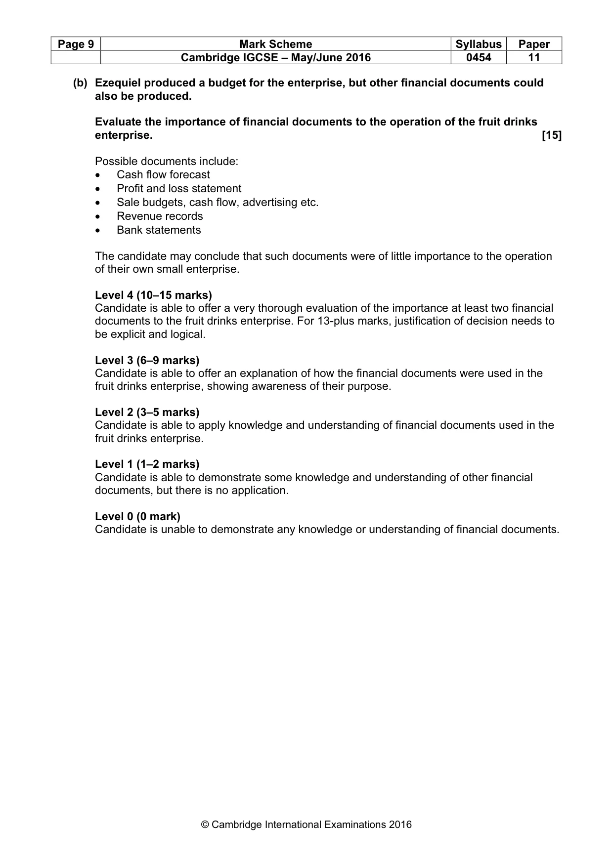 Mark scheme, page 9 of 11
