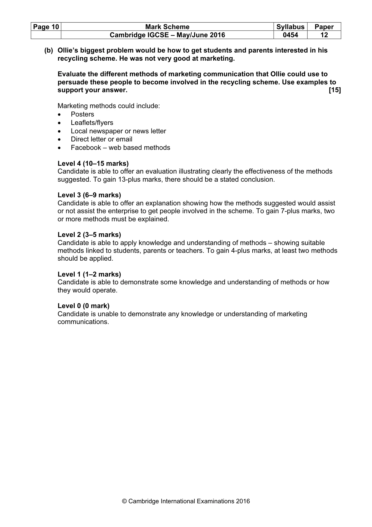 Mark scheme, page 10 of 11