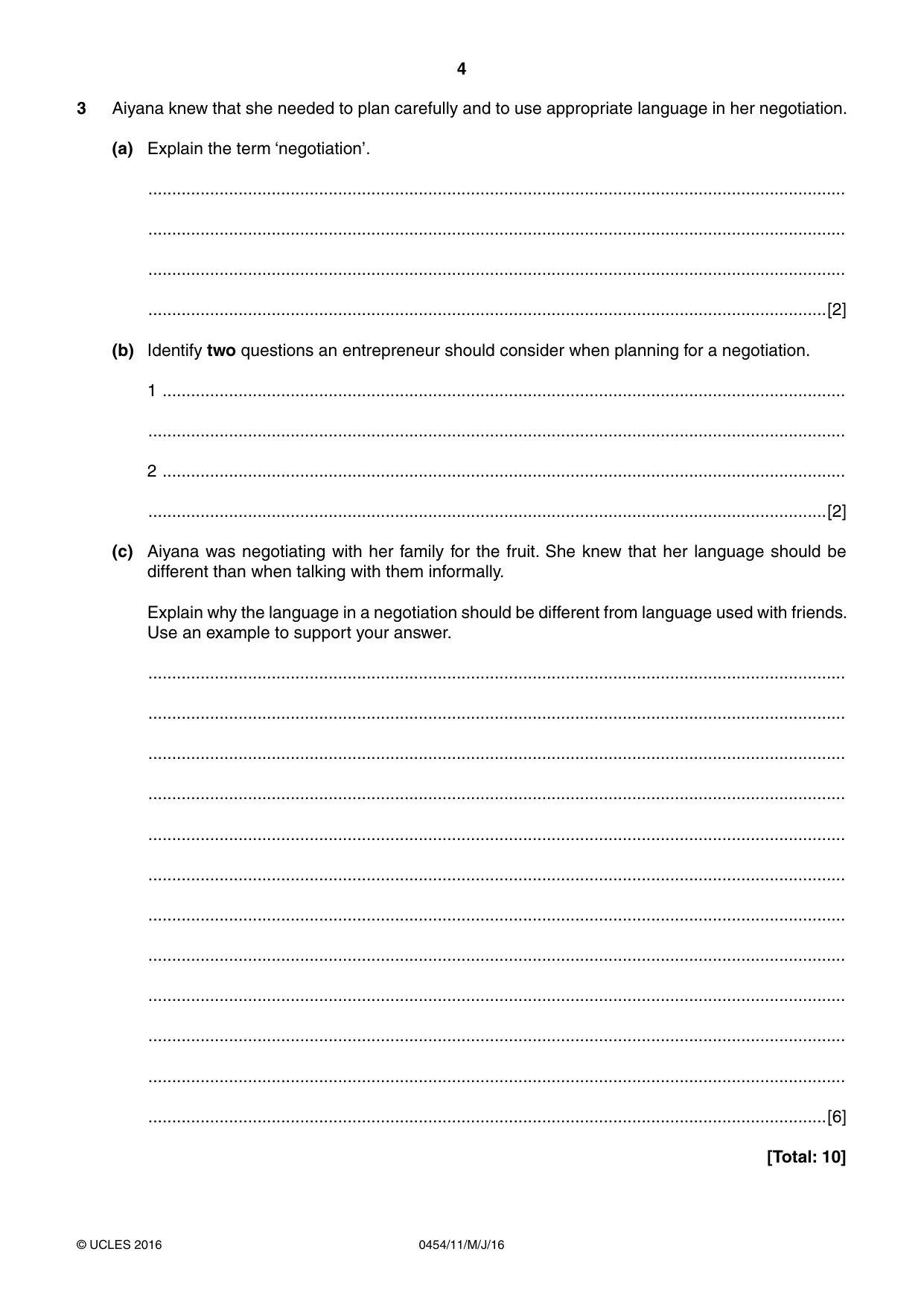 Cambridge IGCSE Enterprise 0454 2016 May/June Paper 1 · Variant 1 question paper, page 4 of 16