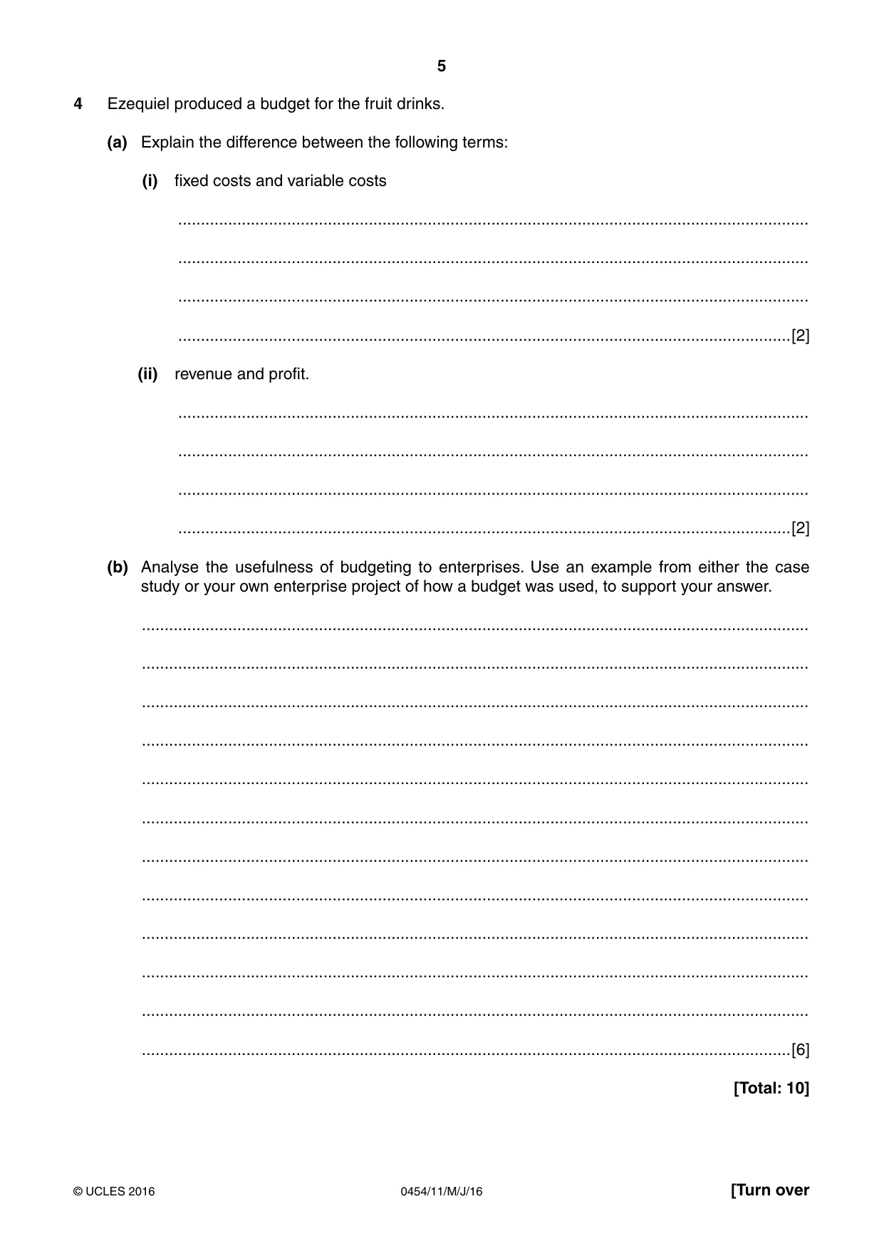 Cambridge IGCSE Enterprise 0454 2016 May/June Paper 1 · Variant 1 question paper, page 5 of 16