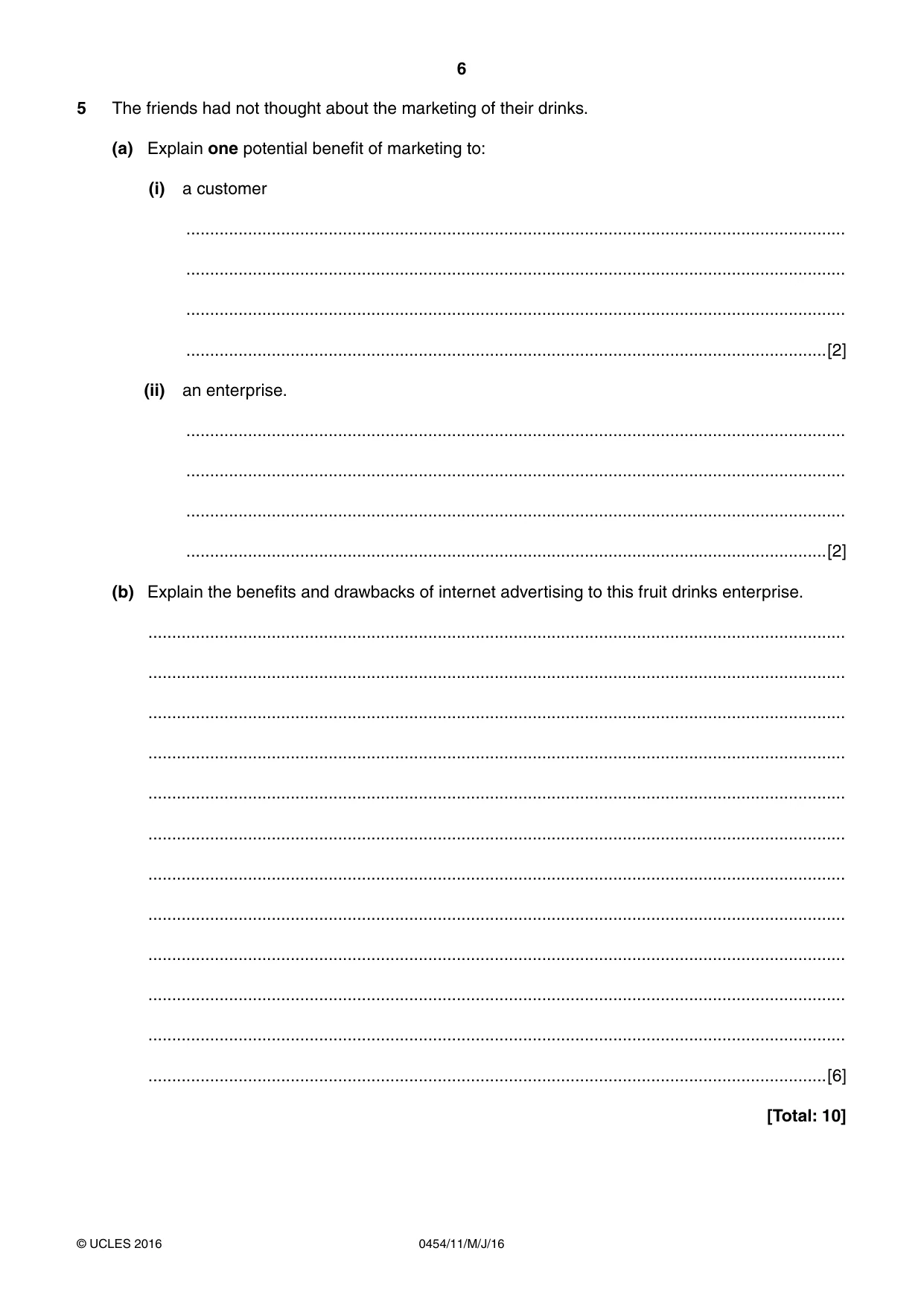 Cambridge IGCSE Enterprise 0454 2016 May/June Paper 1 · Variant 1 question paper, page 6 of 16