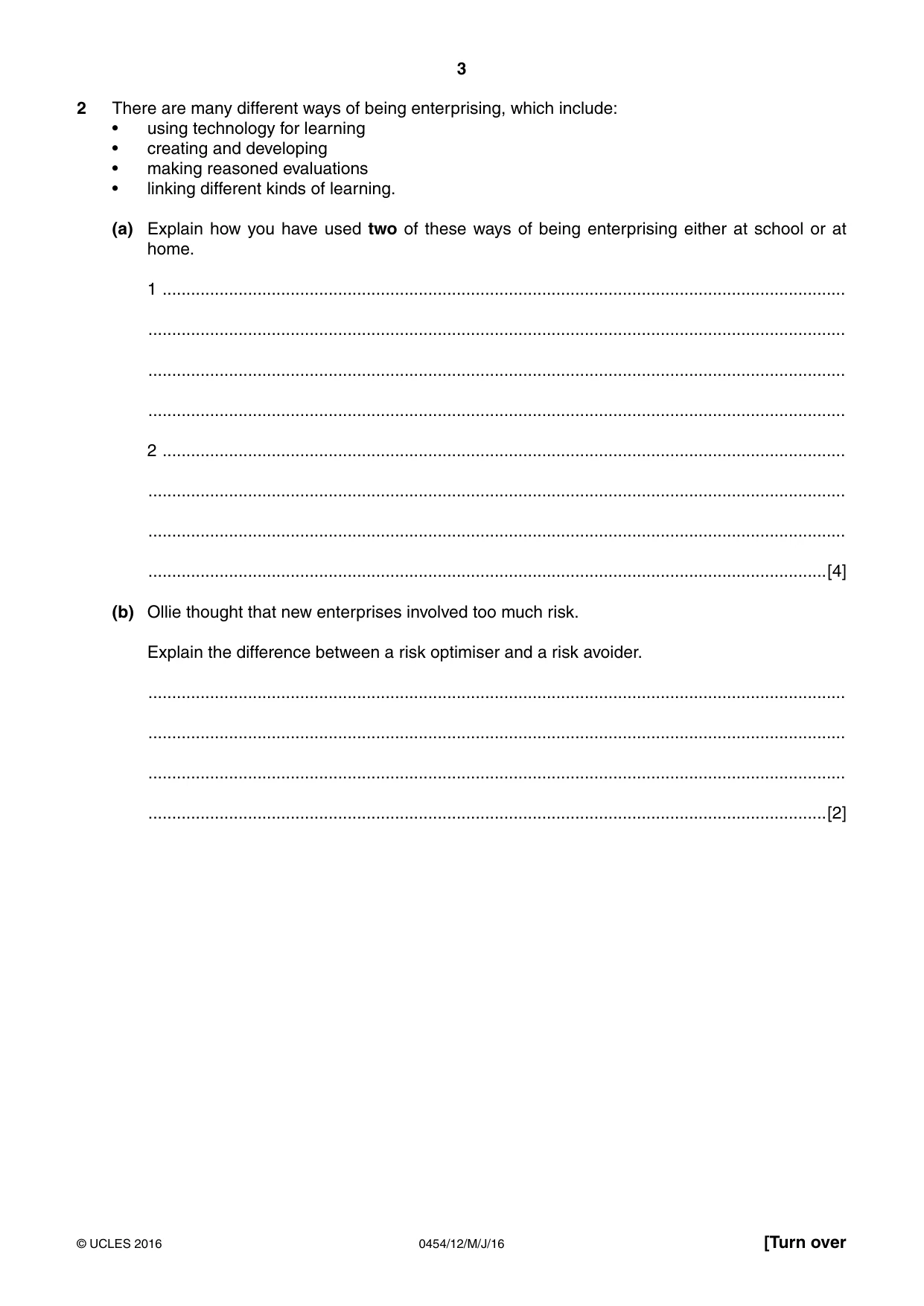 Cambridge IGCSE Enterprise 0454 2016 May/June Paper 1 · Variant 2 question paper, page 3 of 16