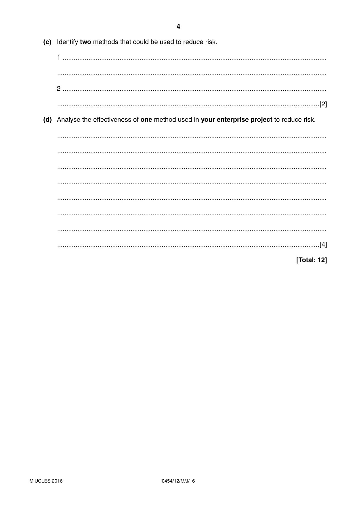 Cambridge IGCSE Enterprise 0454 2016 May/June Paper 1 · Variant 2 question paper, page 4 of 16