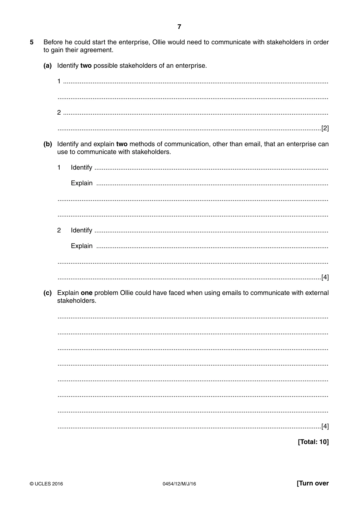 Cambridge IGCSE Enterprise 0454 2016 May/June Paper 1 · Variant 2 question paper, page 7 of 16
