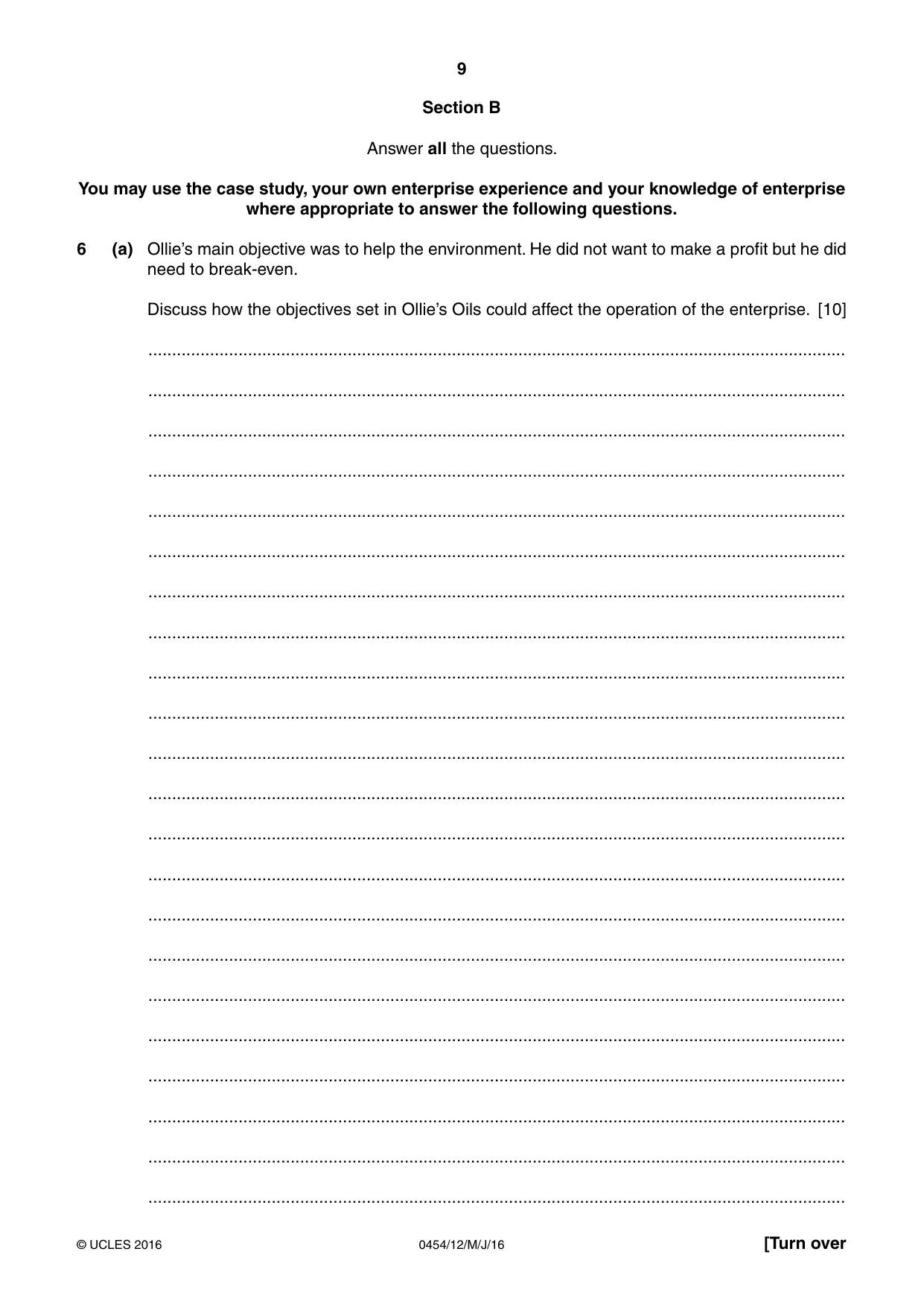 Cambridge IGCSE Enterprise 0454 2016 May/June Paper 1 · Variant 2 question paper, page 9 of 16