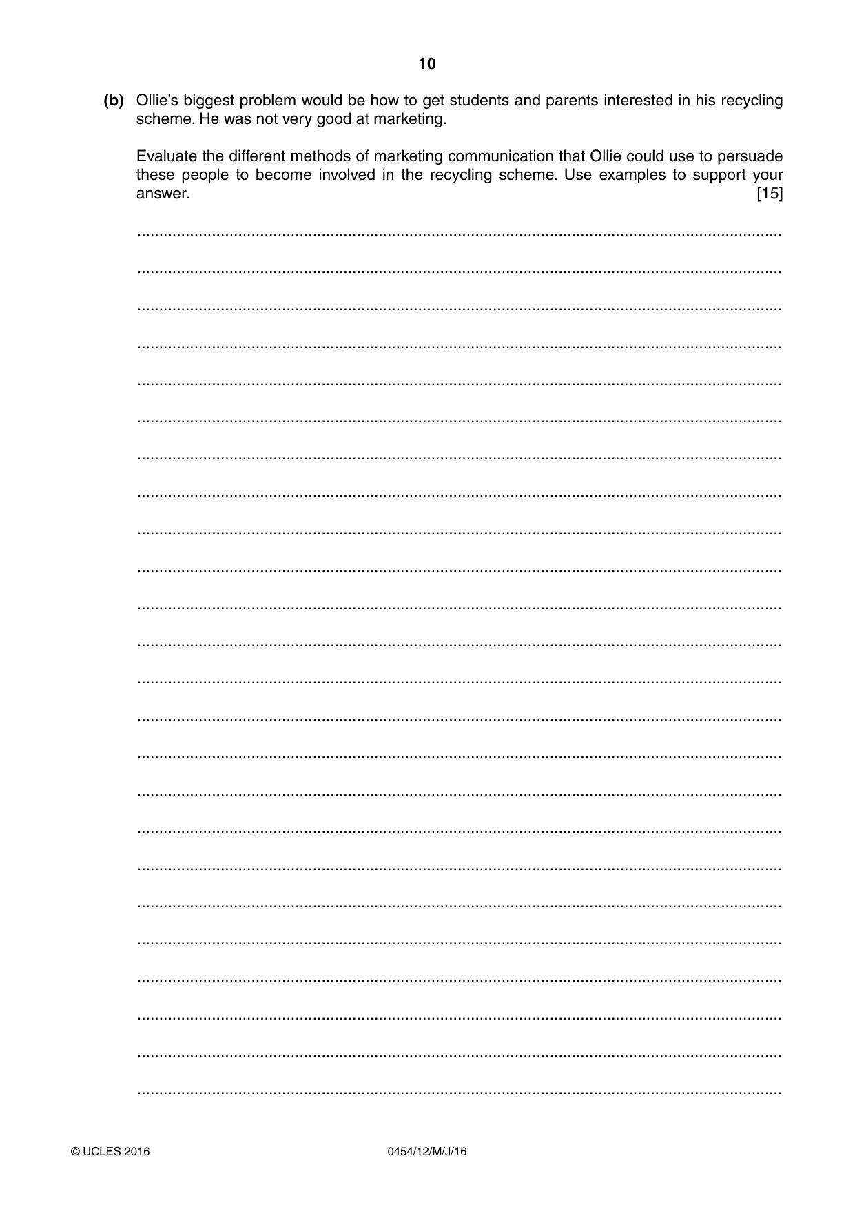 Cambridge IGCSE Enterprise 0454 2016 May/June Paper 1 · Variant 2 question paper, page 10 of 16