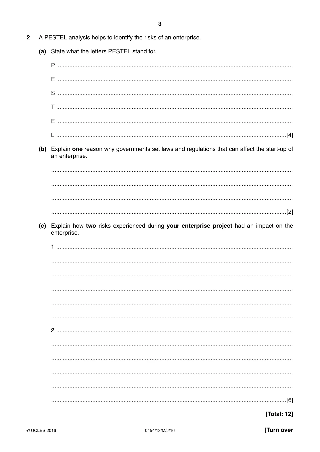 Cambridge IGCSE Enterprise 0454 2016 May/June Paper 1 · Variant 3 question paper, page 3 of 16