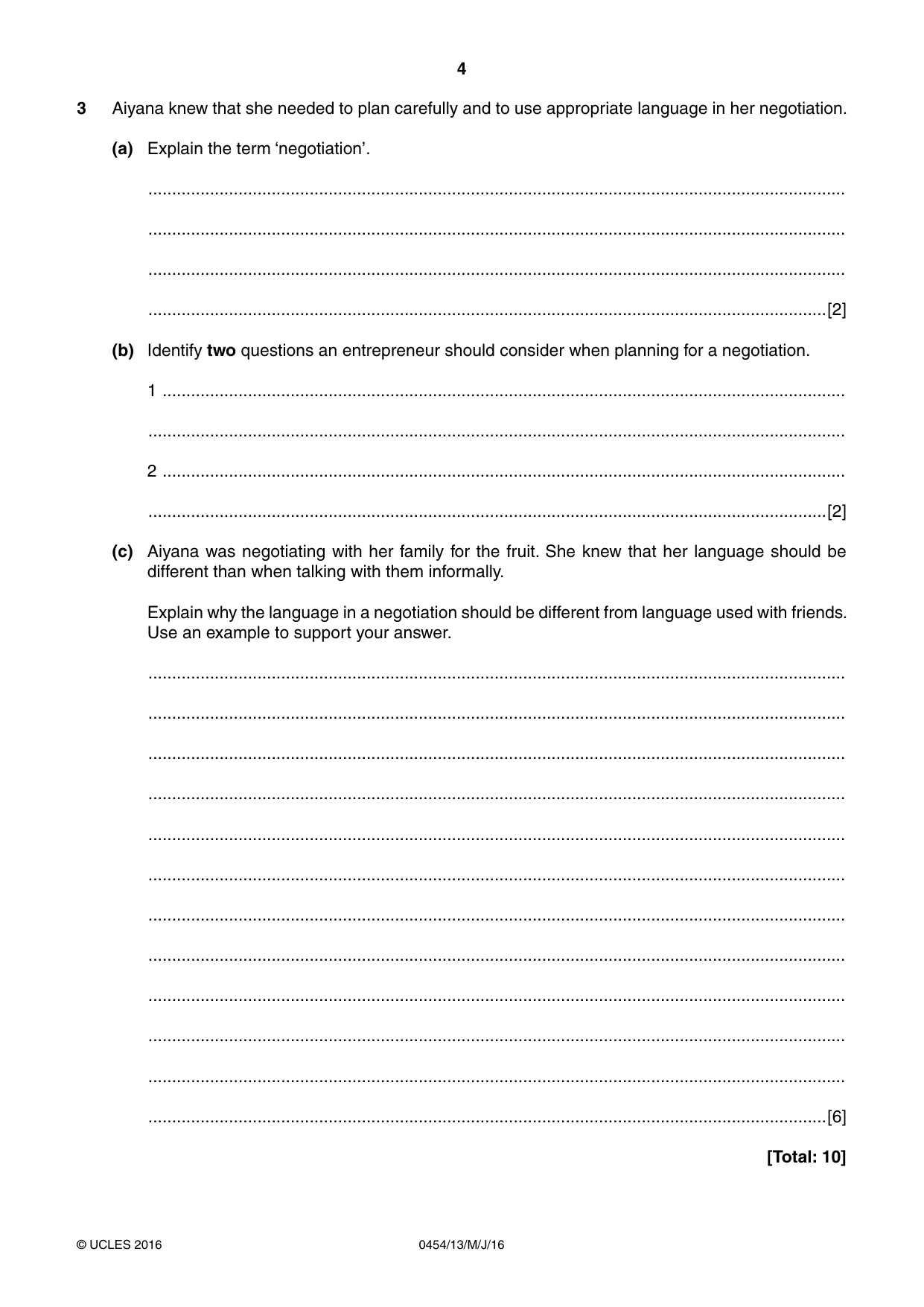 Cambridge IGCSE Enterprise 0454 2016 May/June Paper 1 · Variant 3 question paper, page 4 of 16