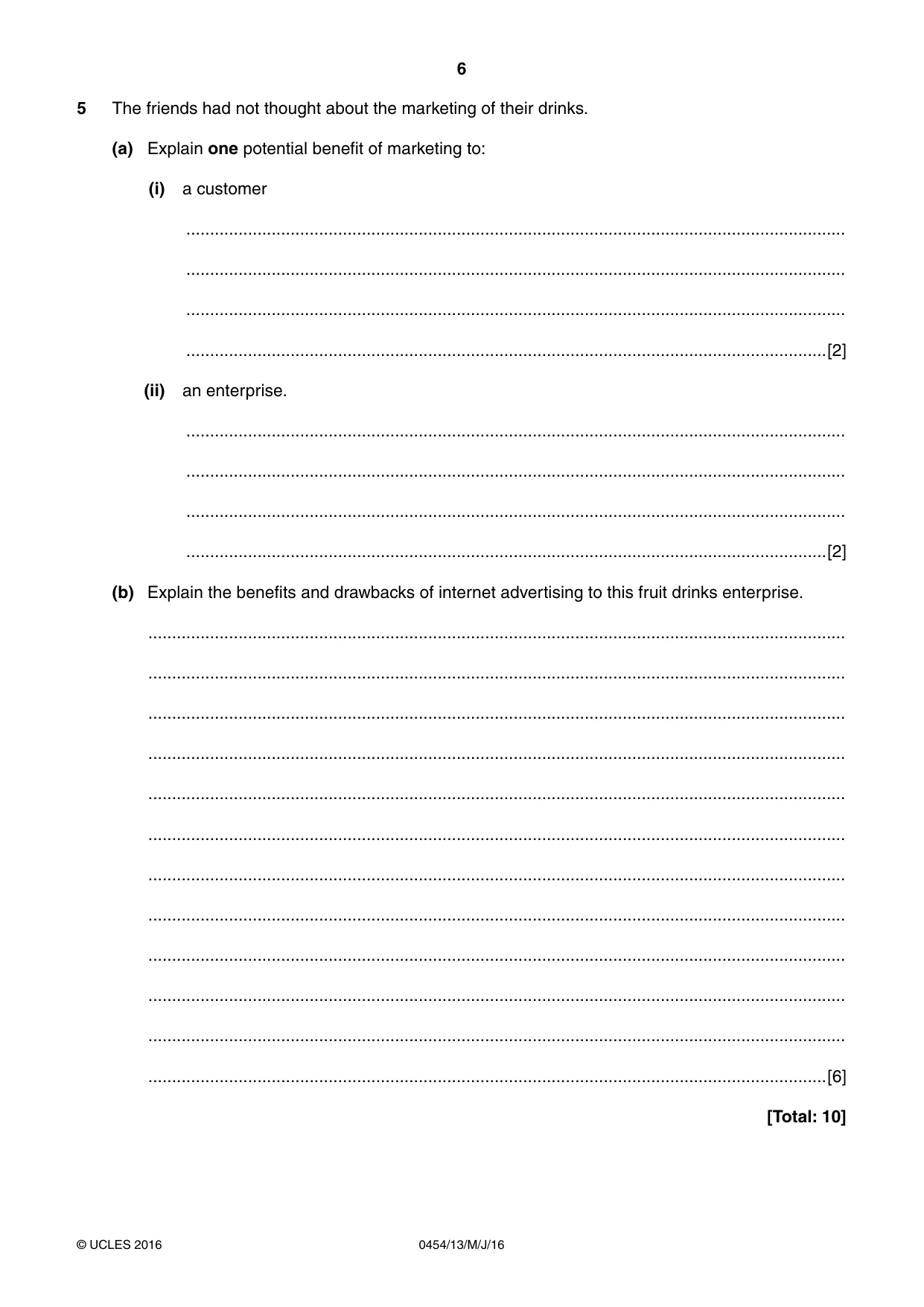 Cambridge IGCSE Enterprise 0454 2016 May/June Paper 1 · Variant 3 question paper, page 6 of 16