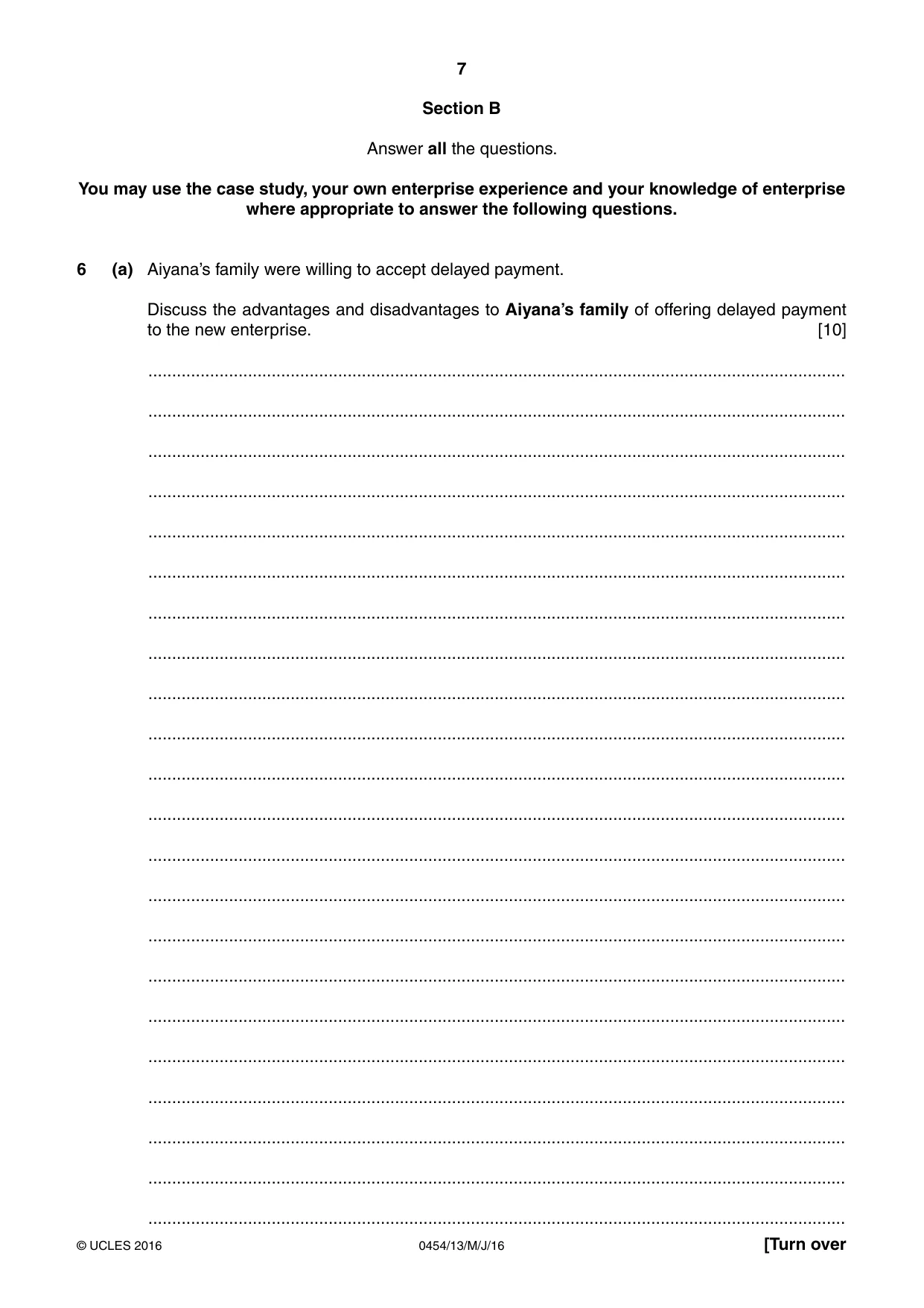 Cambridge IGCSE Enterprise 0454 2016 May/June Paper 1 · Variant 3 question paper, page 7 of 16