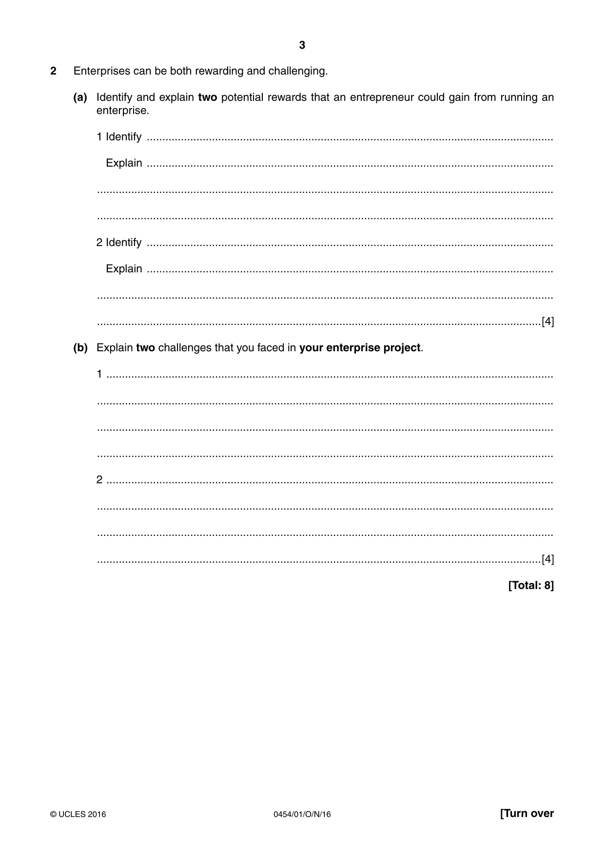Cambridge IGCSE Enterprise 0454 2016 Oct/Nov Paper 1 · Variant 1 question paper, page 3 of 16