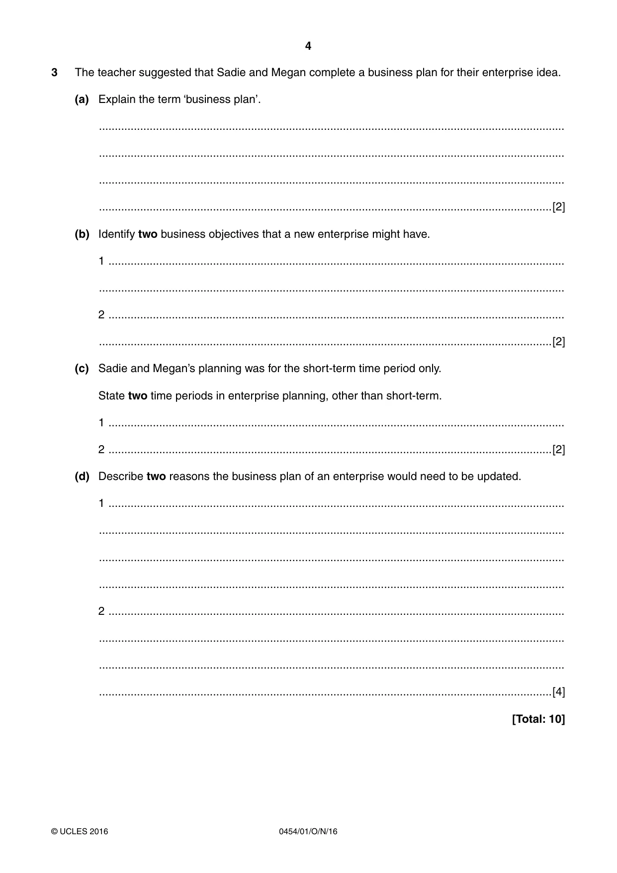 Cambridge IGCSE Enterprise 0454 2016 Oct/Nov Paper 1 · Variant 1 question paper, page 4 of 16