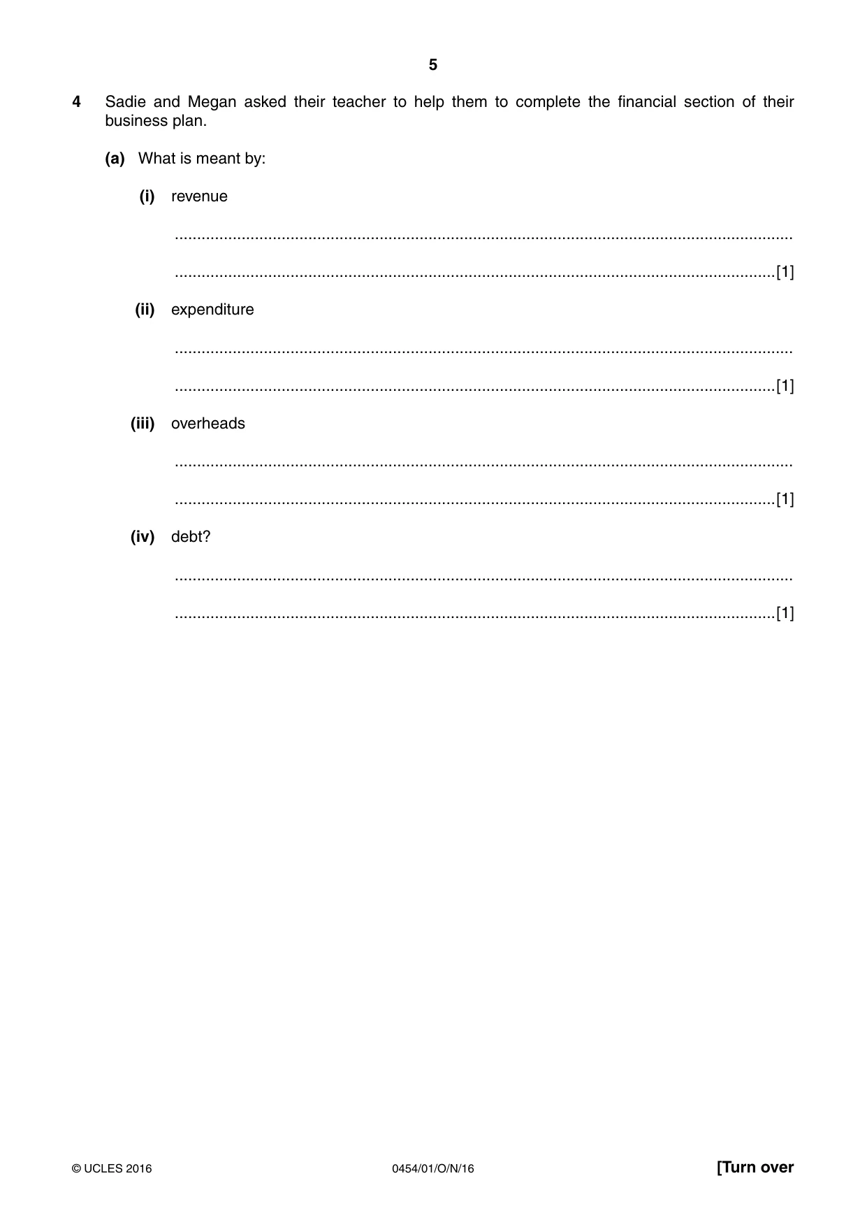 Cambridge IGCSE Enterprise 0454 2016 Oct/Nov Paper 1 · Variant 1 question paper, page 5 of 16