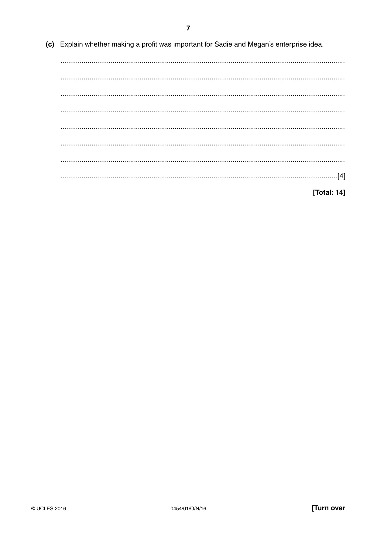 Cambridge IGCSE Enterprise 0454 2016 Oct/Nov Paper 1 · Variant 1 question paper, page 7 of 16