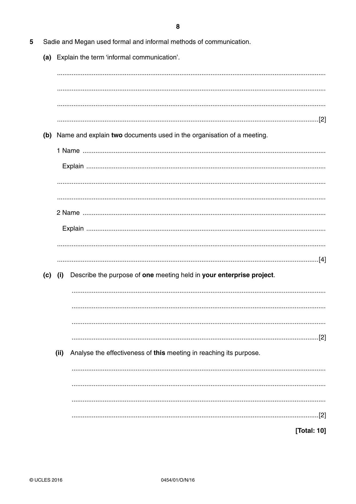 Cambridge IGCSE Enterprise 0454 2016 Oct/Nov Paper 1 · Variant 1 question paper, page 8 of 16