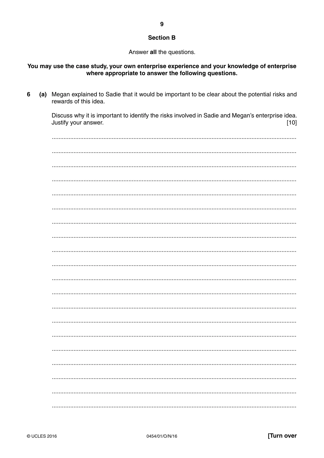 Cambridge IGCSE Enterprise 0454 2016 Oct/Nov Paper 1 · Variant 1 question paper, page 9 of 16