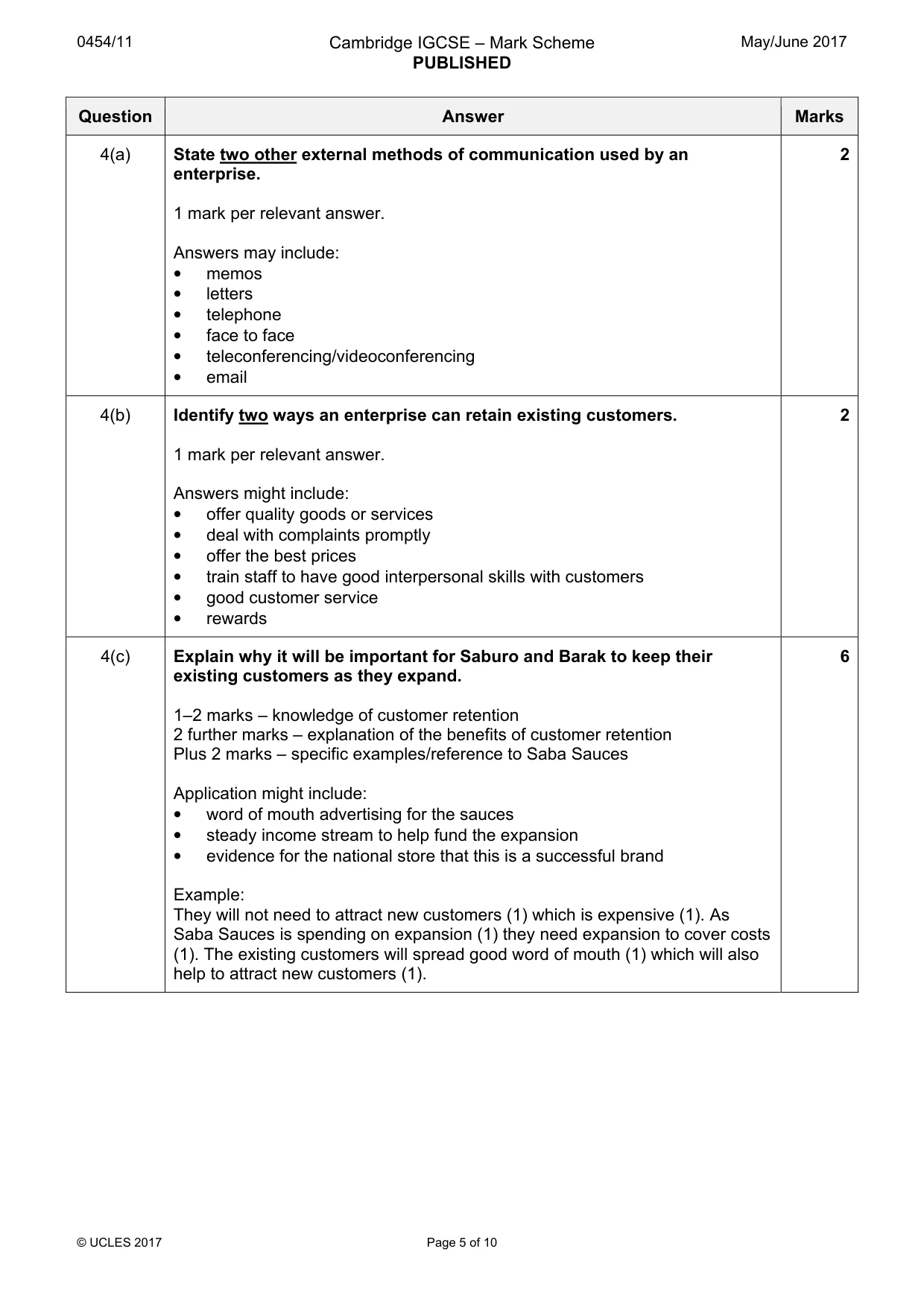 Mark scheme, page 5 of 10
