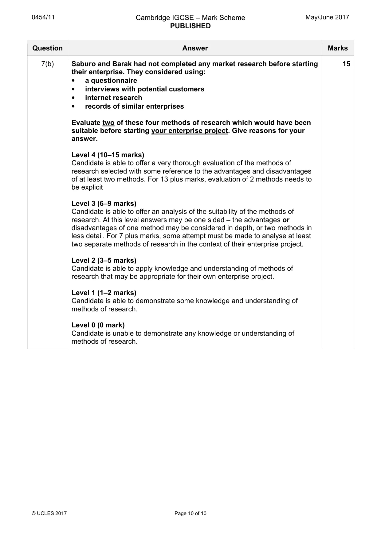 Mark scheme, page 10 of 10