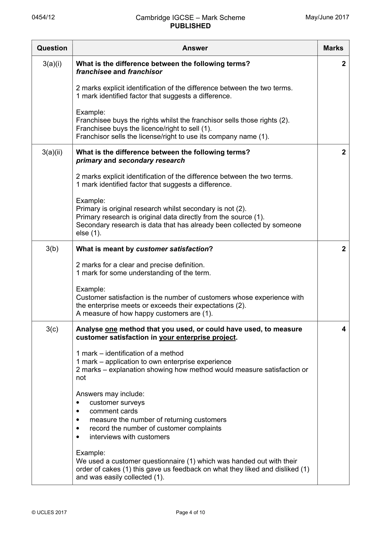 Mark scheme, page 4 of 10