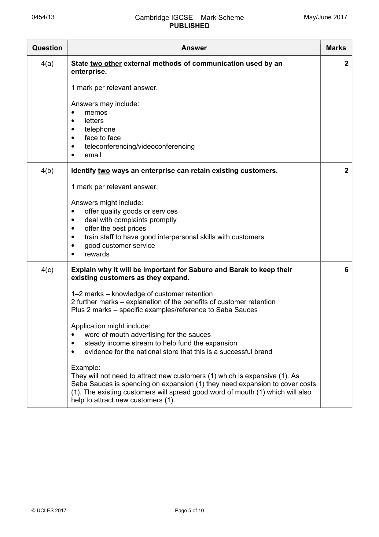 Mark scheme, page 5 of 10