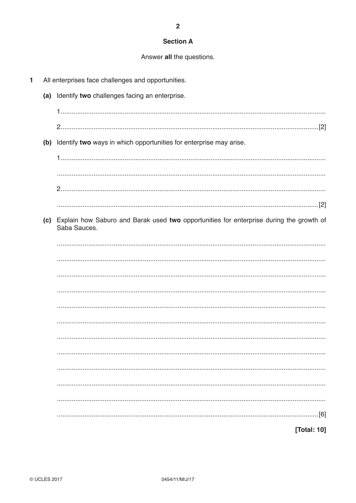 Cambridge IGCSE Enterprise 0454 2017 May/June Paper 1 · Variant 1 question paper, page 2 of 16