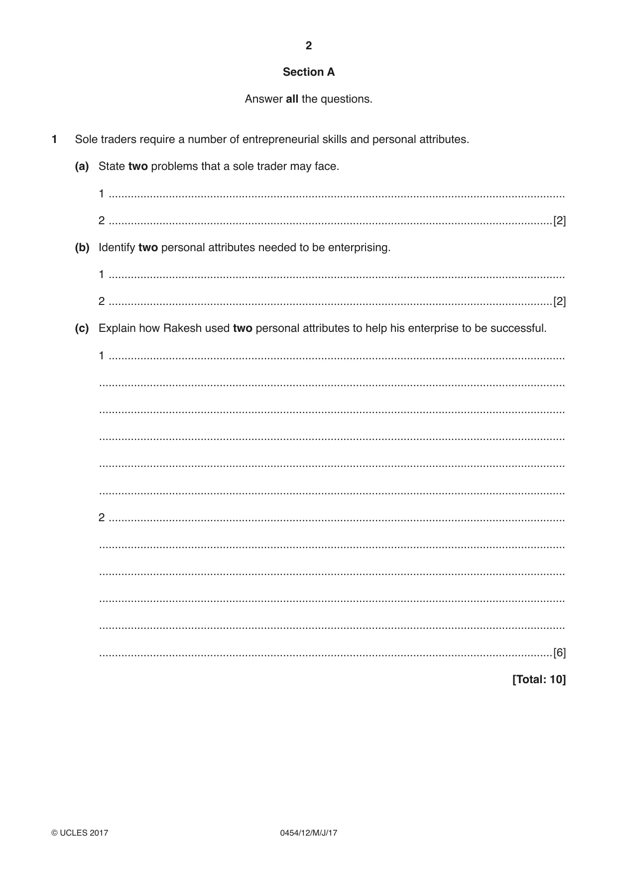 Cambridge IGCSE Enterprise 0454 2017 May/June Paper 1 · Variant 2 question paper, page 2 of 16