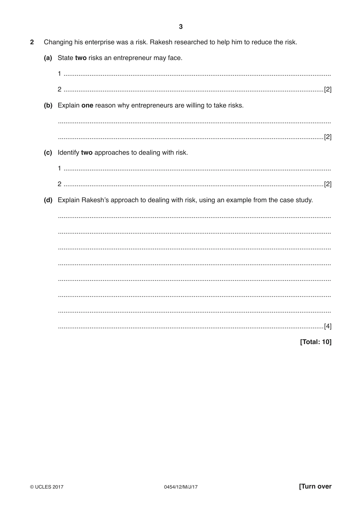 Cambridge IGCSE Enterprise 0454 2017 May/June Paper 1 · Variant 2 question paper, page 3 of 16