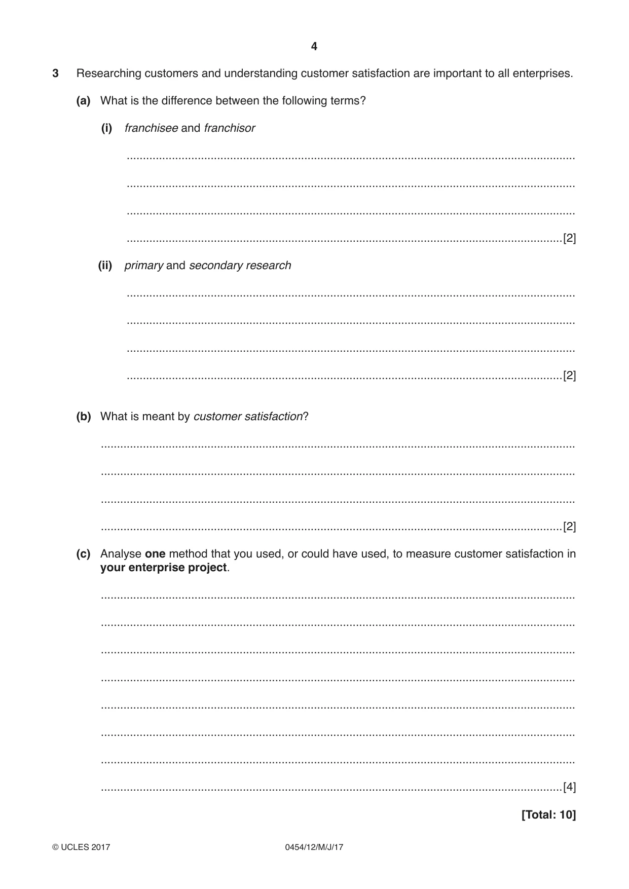 Cambridge IGCSE Enterprise 0454 2017 May/June Paper 1 · Variant 2 question paper, page 4 of 16