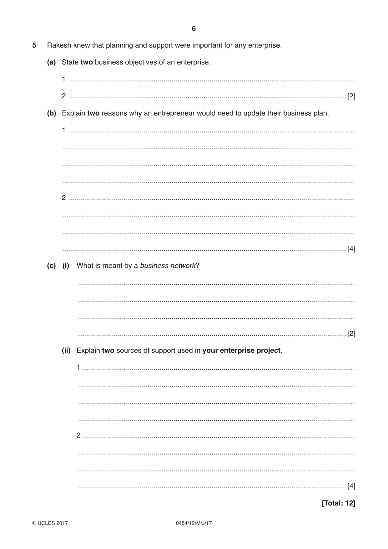 Cambridge IGCSE Enterprise 0454 2017 May/June Paper 1 · Variant 2 question paper, page 6 of 16