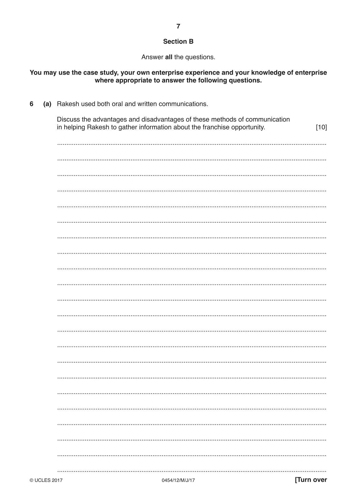 Cambridge IGCSE Enterprise 0454 2017 May/June Paper 1 · Variant 2 question paper, page 7 of 16