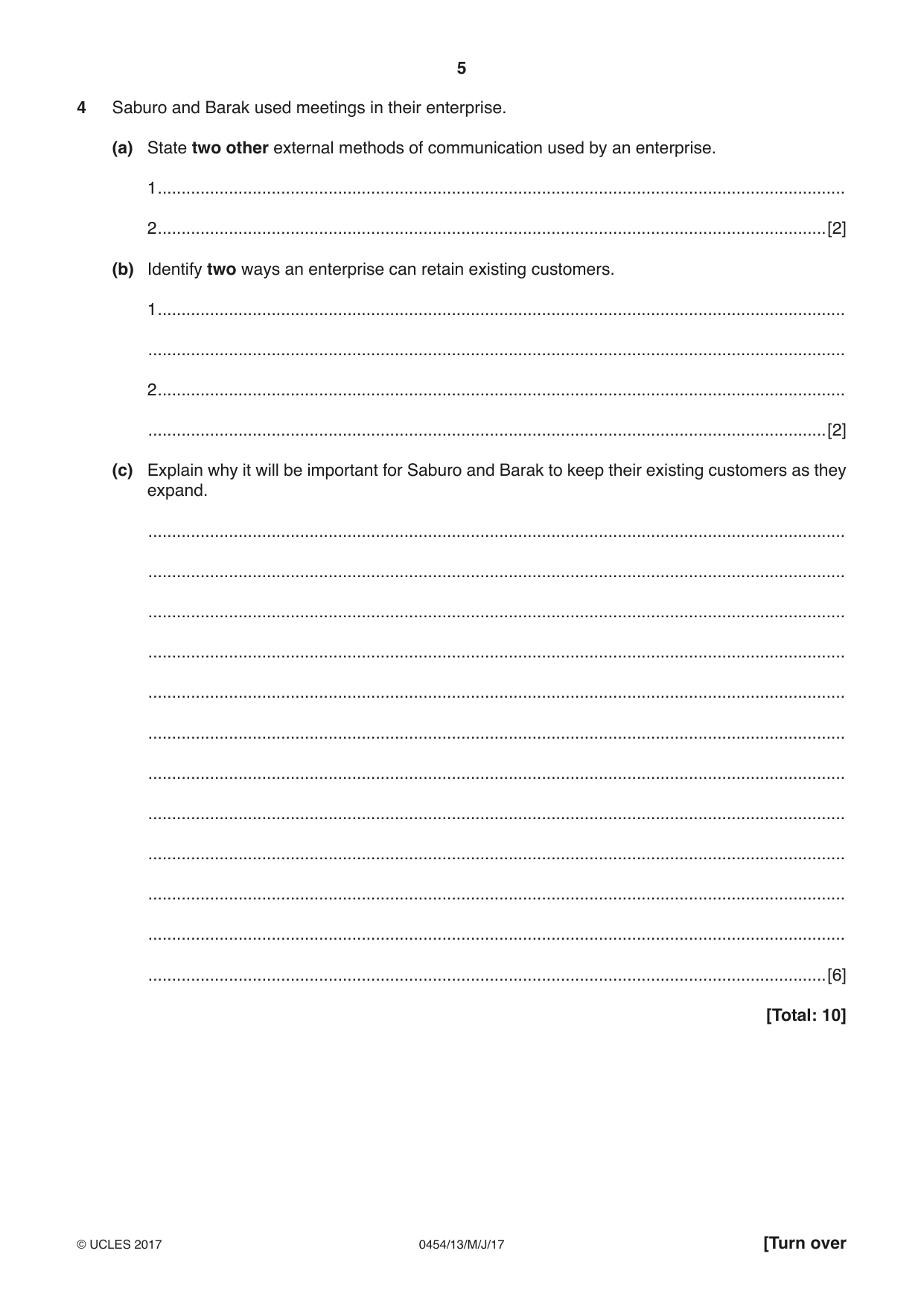 Cambridge IGCSE Enterprise 0454 2017 May/June Paper 1 · Variant 3 question paper, page 5 of 16