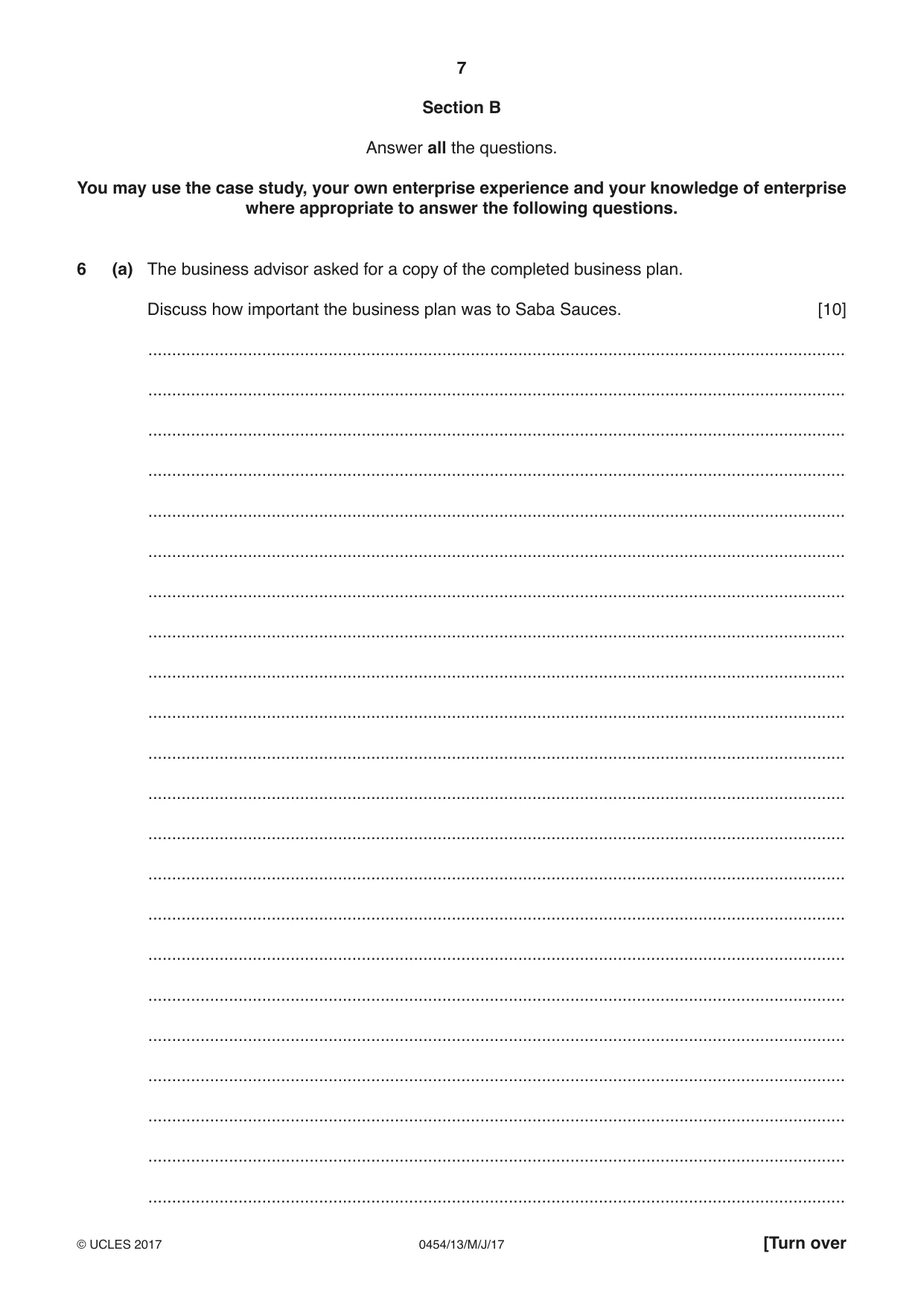 Cambridge IGCSE Enterprise 0454 2017 May/June Paper 1 · Variant 3 question paper, page 7 of 16