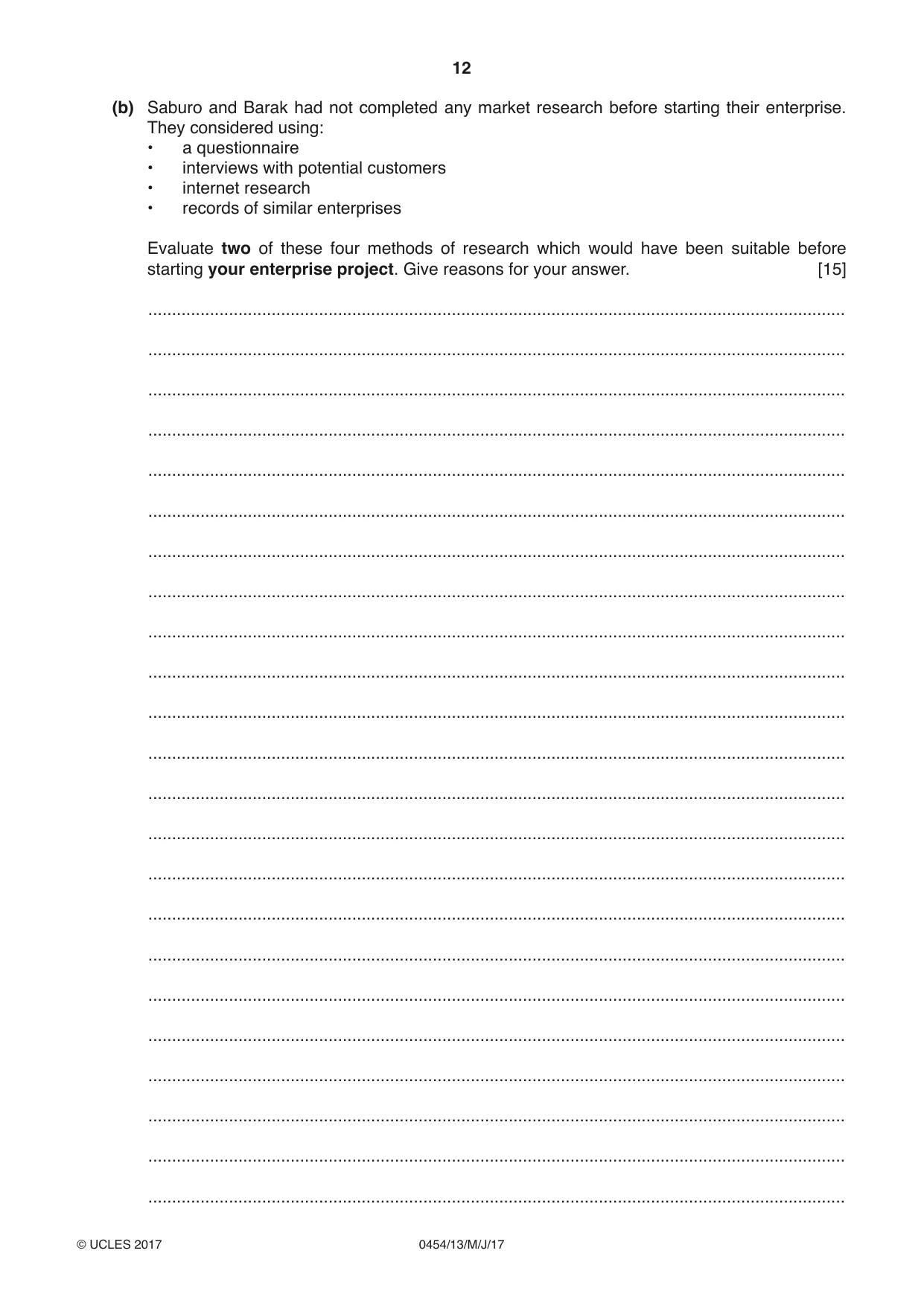 Cambridge IGCSE Enterprise 0454 2017 May/June Paper 1 · Variant 3 question paper, page 12 of 16