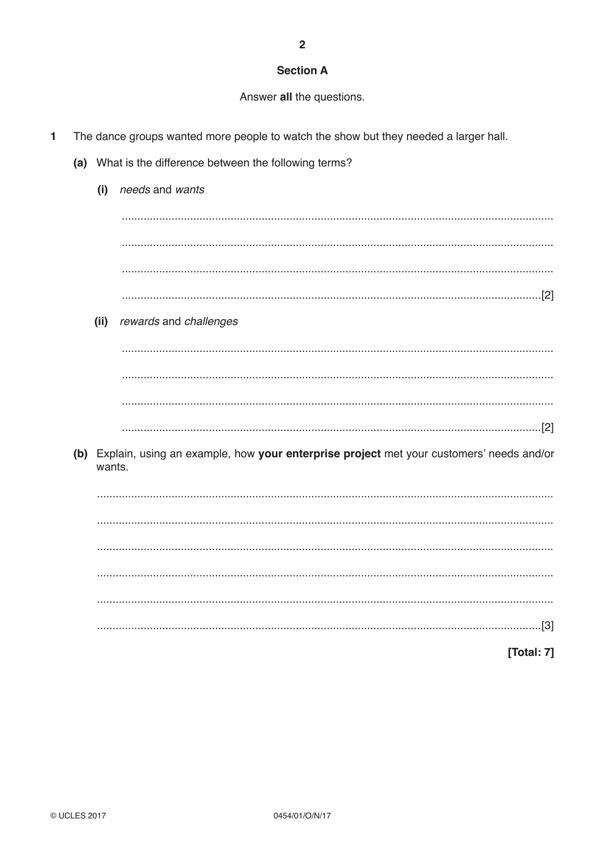 Cambridge IGCSE Enterprise 0454 2017 Oct/Nov Paper 1 · Variant 1 question paper, page 2 of 16