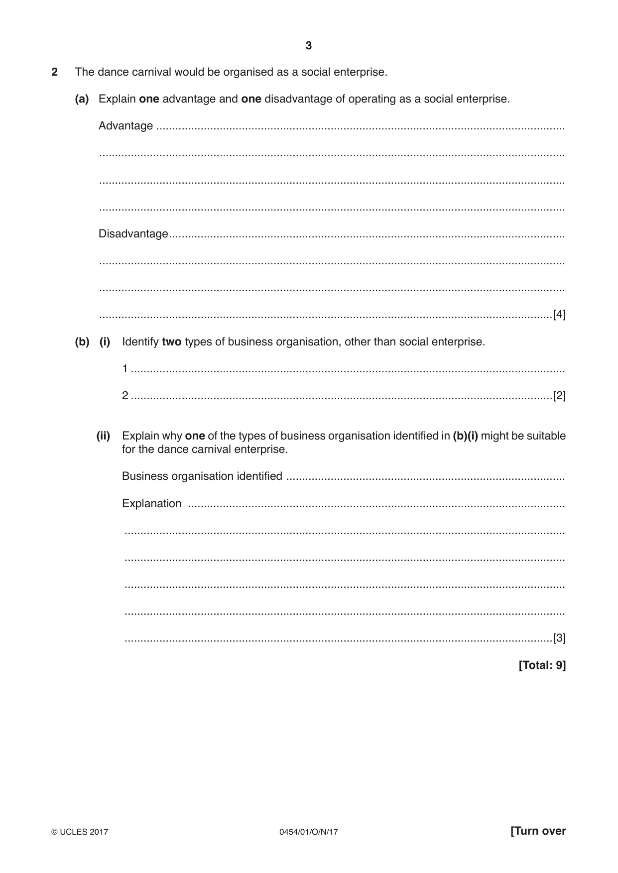 Cambridge IGCSE Enterprise 0454 2017 Oct/Nov Paper 1 · Variant 1 question paper, page 3 of 16