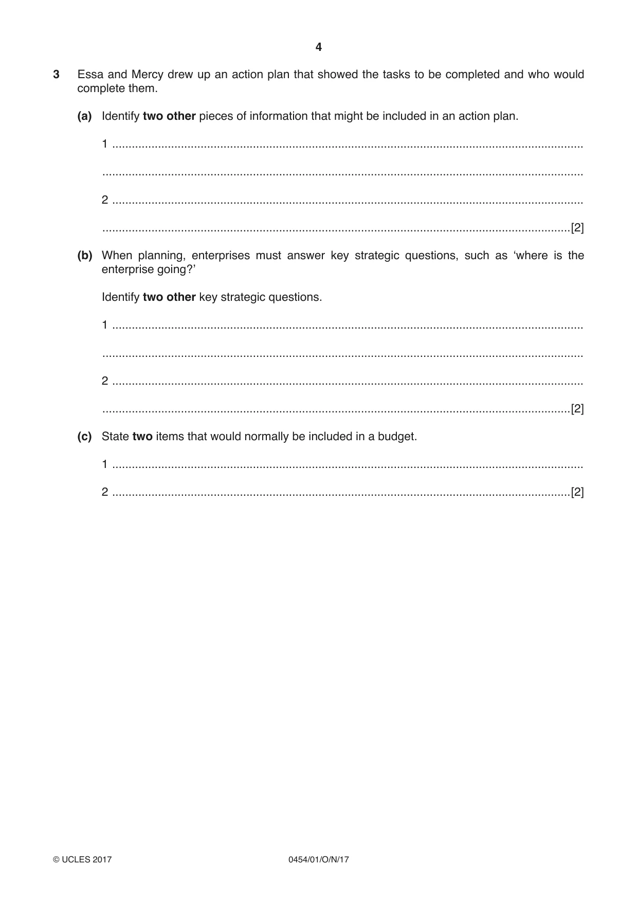Cambridge IGCSE Enterprise 0454 2017 Oct/Nov Paper 1 · Variant 1 question paper, page 4 of 16