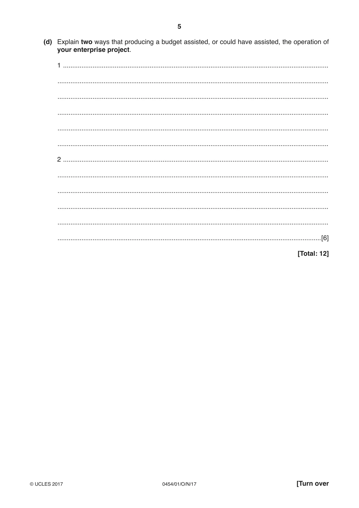 Cambridge IGCSE Enterprise 0454 2017 Oct/Nov Paper 1 · Variant 1 question paper, page 5 of 16