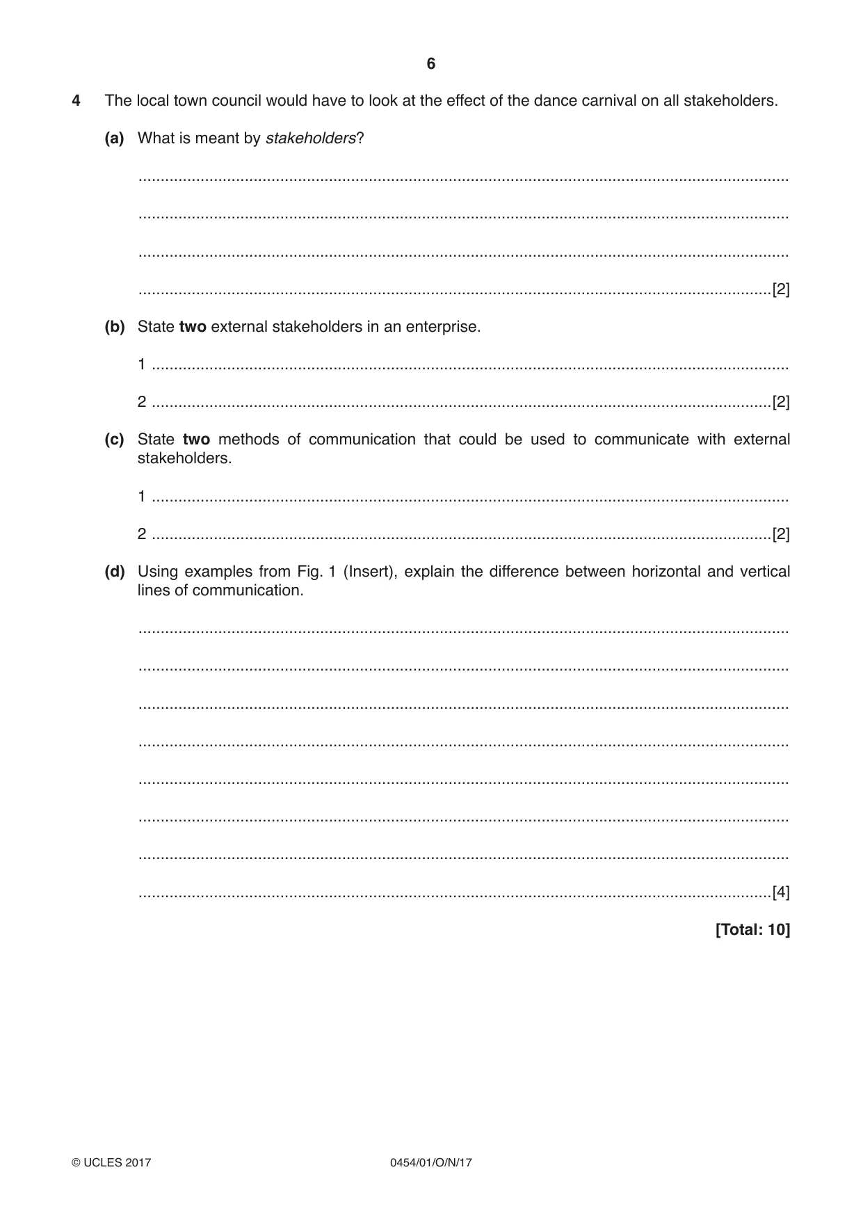 Cambridge IGCSE Enterprise 0454 2017 Oct/Nov Paper 1 · Variant 1 question paper, page 6 of 16