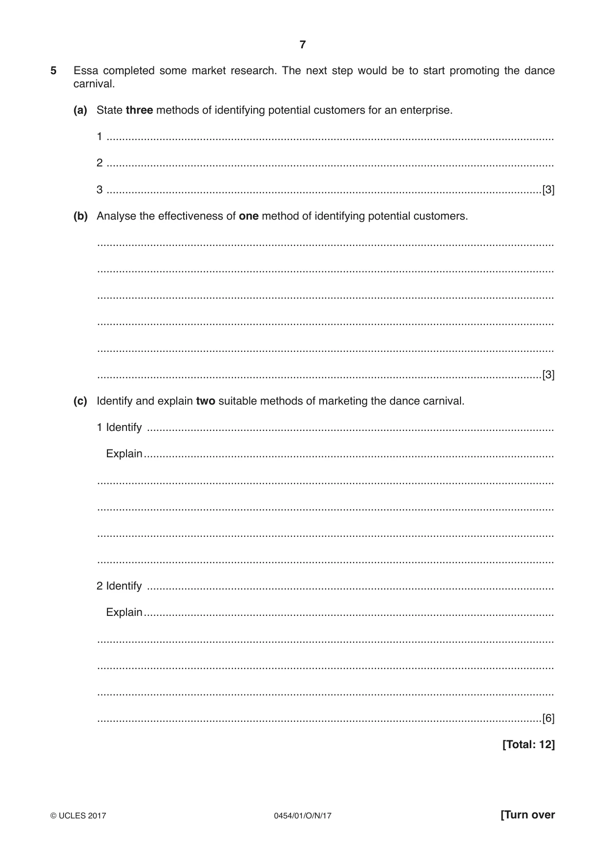 Cambridge IGCSE Enterprise 0454 2017 Oct/Nov Paper 1 · Variant 1 question paper, page 7 of 16