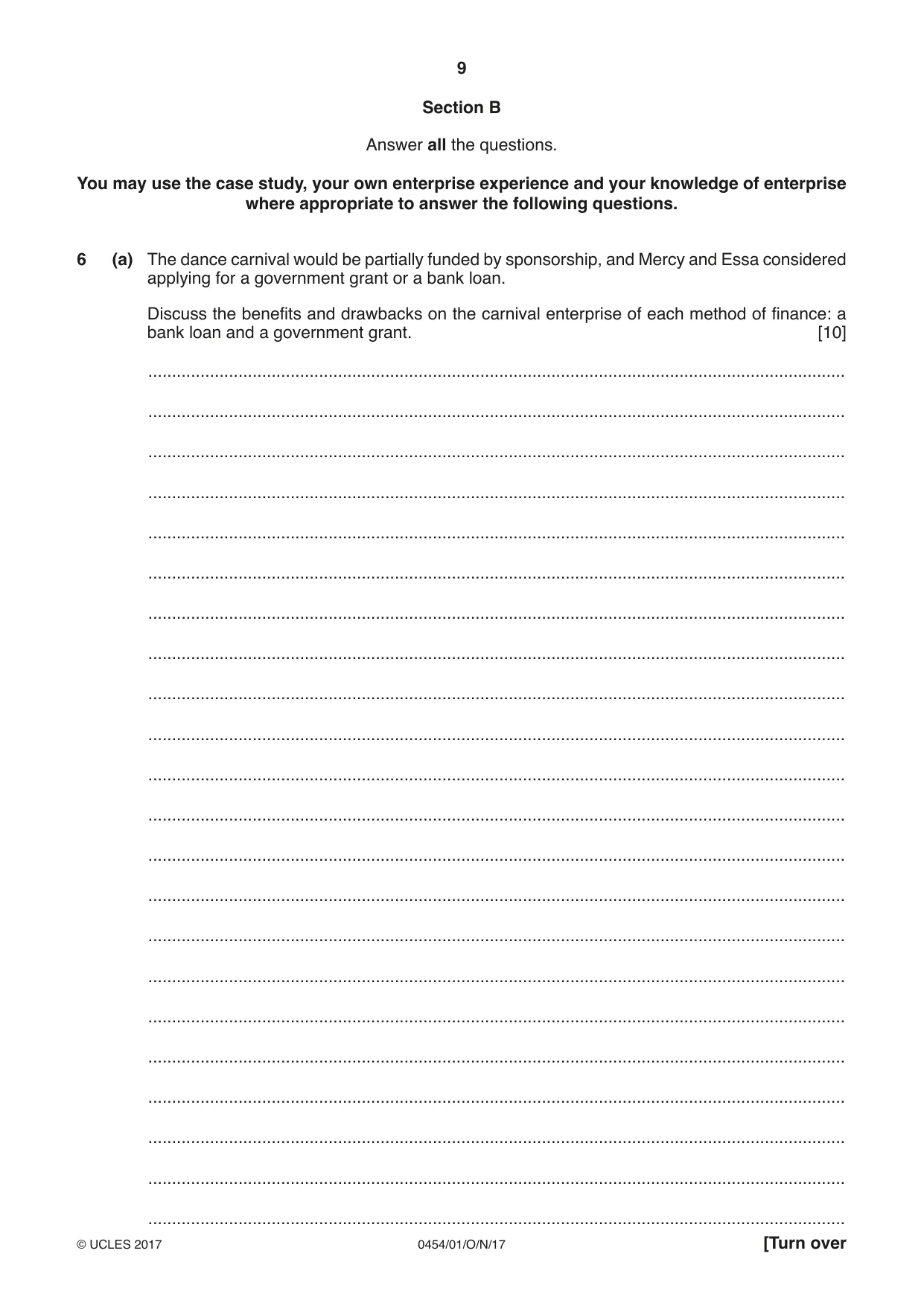Cambridge IGCSE Enterprise 0454 2017 Oct/Nov Paper 1 · Variant 1 question paper, page 9 of 16