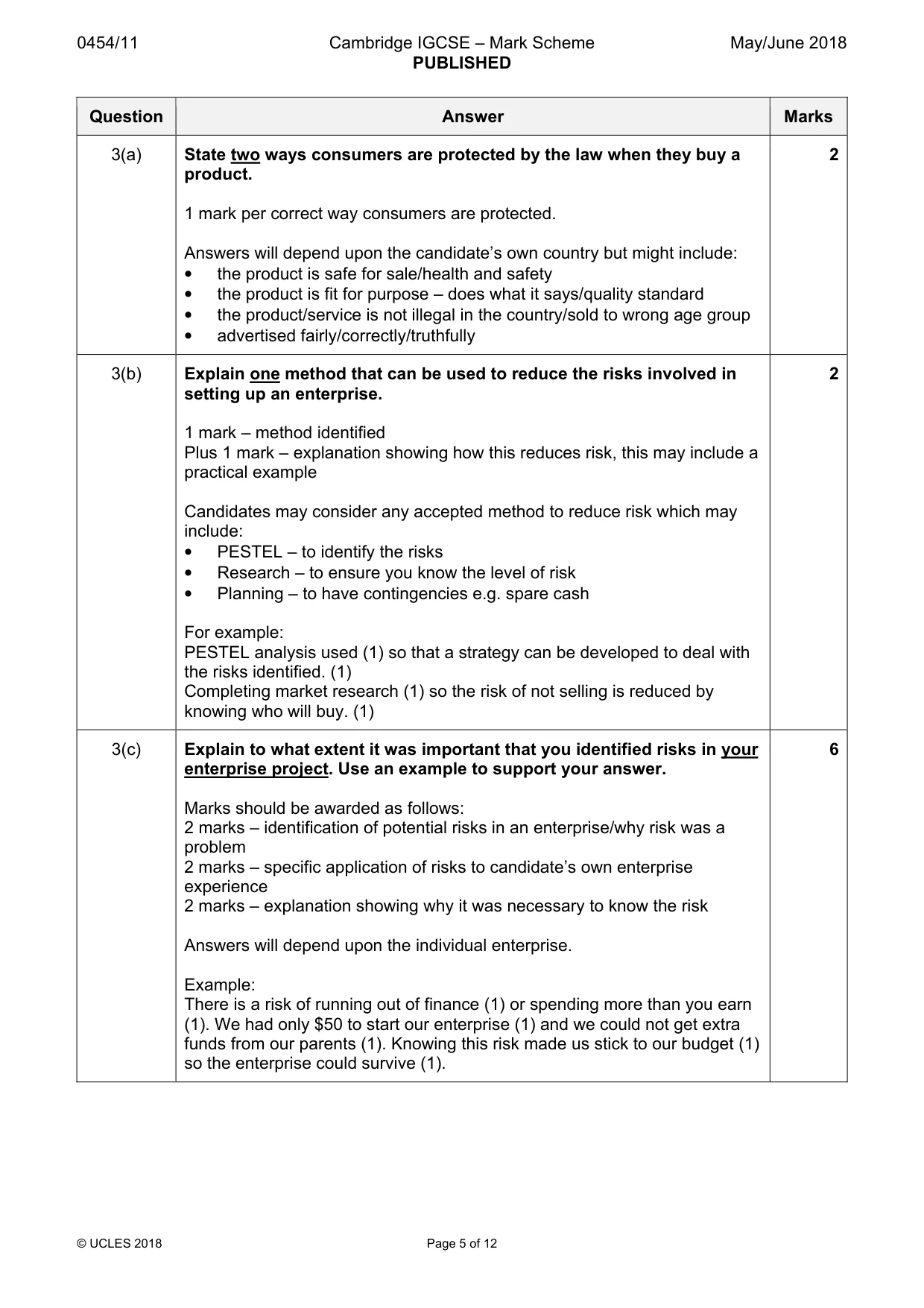 Mark scheme, page 5 of 12