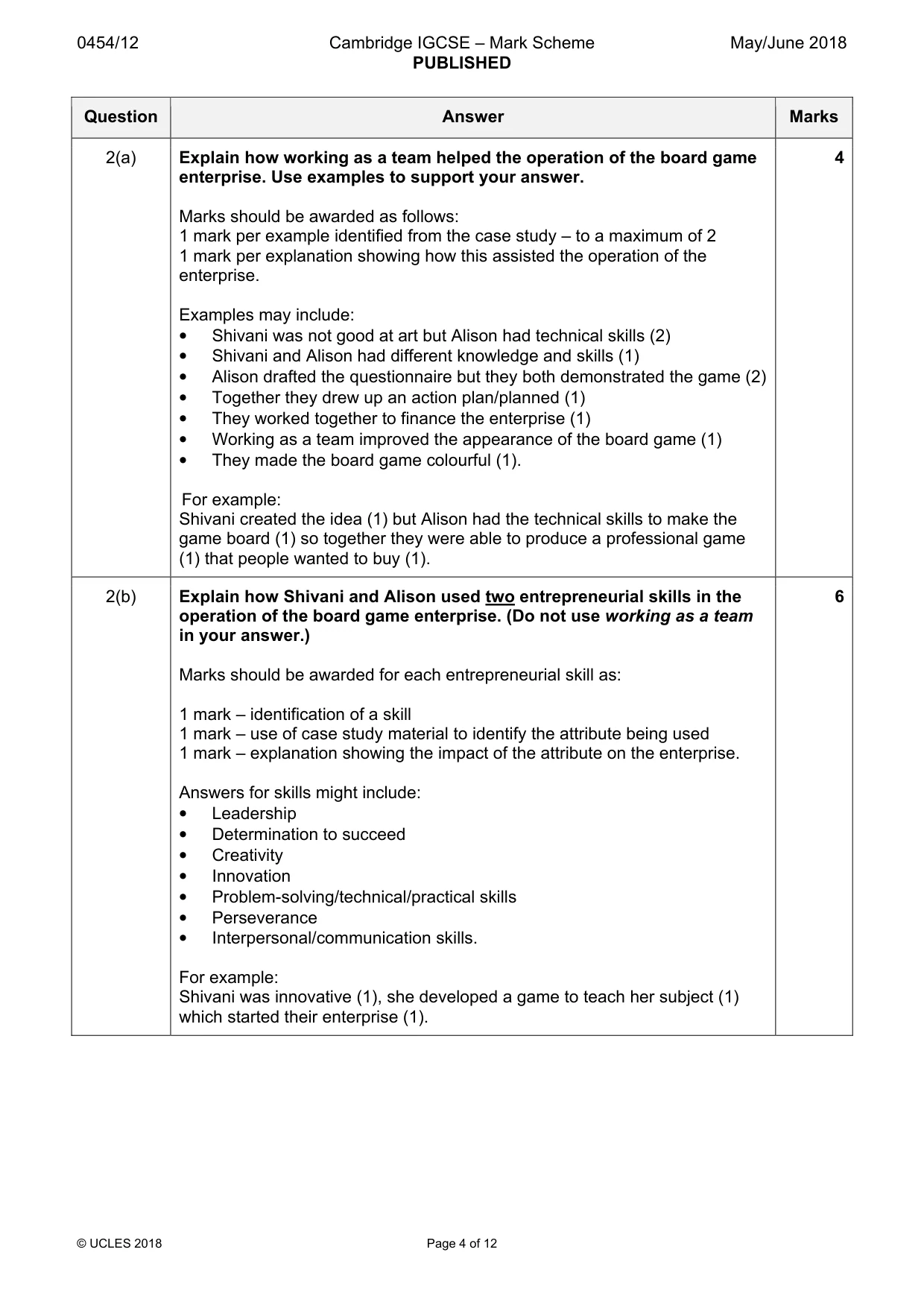 Mark scheme, page 4 of 12