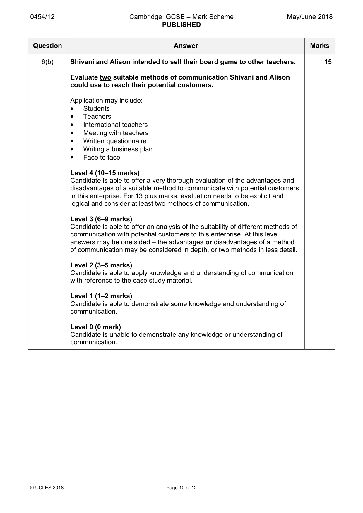 Mark scheme, page 10 of 12